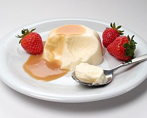 Bavarian cream, strawberries, caramel sauce, spoon.jpg