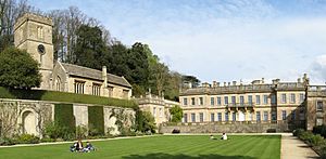 Dyrham Park, house and church, from lawn