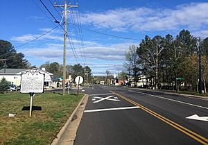 Mountain Road in Glen Allen, Virginia, with historical marker in the foreground