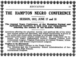 1912 advertisement for the Hampton Negro Conference in the Negro Year Book and Annual Encyclopedia of the Negro