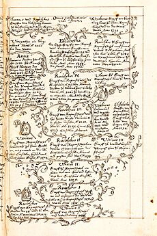 Heinrich Murer- Beatae Mariae Virginis Marisstella, alias Wettingen - Stammbaum Vogt Rudolf bis Elisabeth von Rapperswil - E-codices kbt-y115 005r