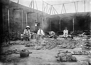 Interior of Oba's compound burnt during siege of Benin City, 1897