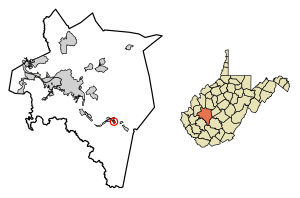 Location of Glasgow in Kanawha County, West Virginia.