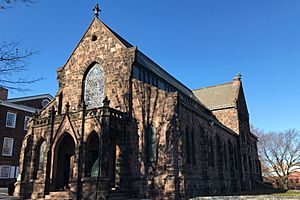 Brownstone Gothic Revival style church building