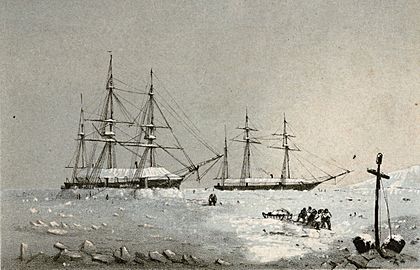 Lossy-page1-4800px-H.M.S Resolute and Intrepid winter Quarters, Melville Island, 1852-53 RMG PU6194 (cropped)