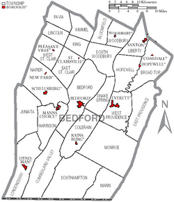 Map of Bedford County Pennsylvania With Municipal and Township Labels