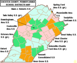Map of Chester County Pennsylvania School Districts