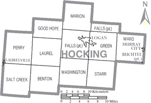 Map of Hocking County Ohio With Municipal and Township Labels