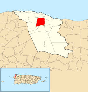 Location of Mora within the municipality of Isabela shown in red