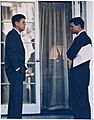 President with Attorney General. President Kennedy, Attorney General Kennedy. White House, Oval Office Doorway. - NARA - 194221