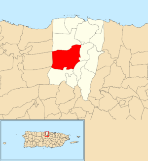 Location of Pugnado Afuera within the municipality of Vega Baja shown in red