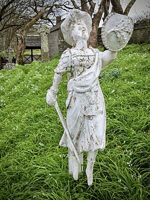 Replica ship’s figurehead representing Caledonia in the churchyard Morwenstow Cornwall