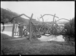 Rustic bridge at Ross Reservoir, Dunedin. ATLIB 294399