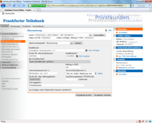 Screenshot eBanking bei der Frankfurter Volksbank