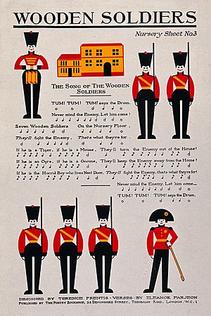 Six soldiers and a captain on a song sheet for children. Lit Wellcome V0040703
