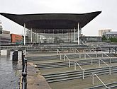 Steps leading up to the entrance of the Senedd