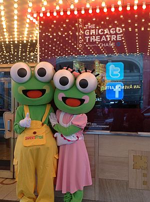 Sweet Frog's mascots "Scoop" and "Cookie" at Chicago Theater