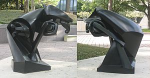 Two views of 'The Large Horse', a bronze sculpture by Raymond Duchamp-Villon, 1914, Museum of Fine Arts, Houston