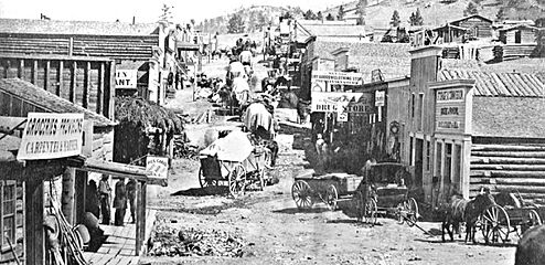 1865 Street scene - Helena, Montana Territory (probably S Park Ave looking East)