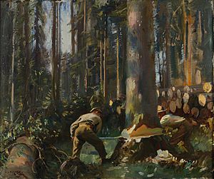 Alfred Munnings - Felling a Tree in the Vosges