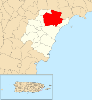 Location of Antón Ruíz within the municipality of Humacao shown in red