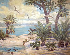 Archaeopteryx, Compsognathus and Rhamphorhynchus by Knight