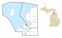 Location within Charlevoix County (bottom) and Emmet County (top)