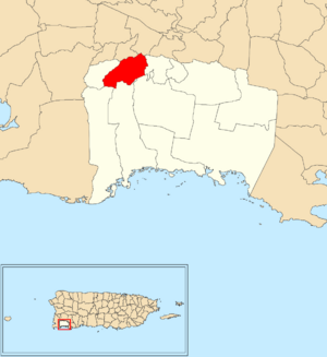 Location of Candelaria within the municipality of Lajas shown in red