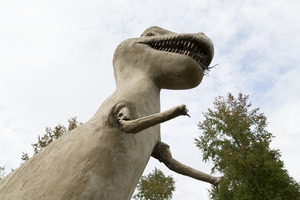 Dinosaur statue in Mountainburg, Arkansas, a thriving community during the pre-Interstate highway days when U.S. Highway 71 was the primary route between Fayetteville in Northwest Arkansas and Fort LCCN2013650776