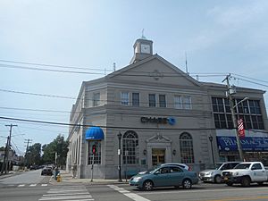 The Franklin National Bank (now a Chase bank), a famous landmark in Franklin Square, in 2016.