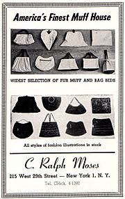 Fur muff manufacturer Ralph Moses, New York, 1949 advertisement