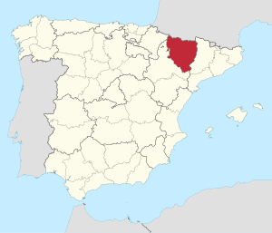 Map of Spain with Huesca/Uesca Province highlighted
