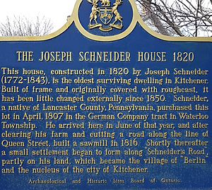 Joseph Schneider House, Kitchener, Plaque