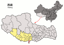 Location of Yadong within Xizang (China).png
