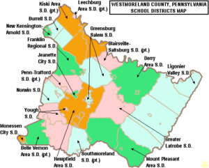 Map of Westmoreland County Pennsylvania School Districts