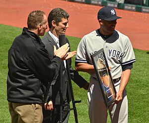 Mark Shapiro presents Mariano Rivera with Enter Sandman gold record