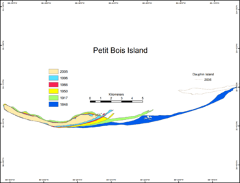 Historical map of the geomorphology of Petit Bois Island