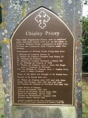 Plaque at site of Chipley Priory