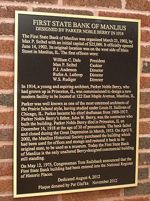 Plaque on First State Bank of Manlius