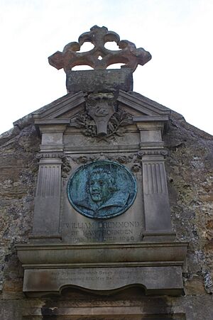 Plaque to William Drummond dating from the restoration of his vault in 1892