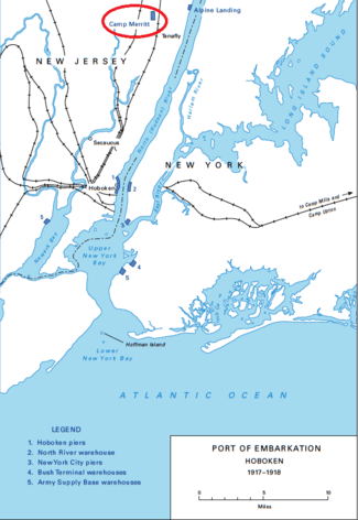Port of Embarkation Hoboken (1917-1918) with Camp Merritt marked
