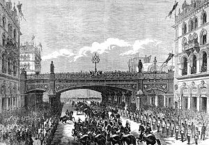 Royal Procession under the Holborn Valley Viaduct, 1869 ILN