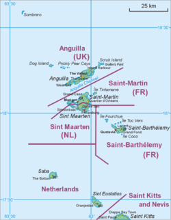 Map showing location of St. Eustatius relative to Saba and St. Martin.