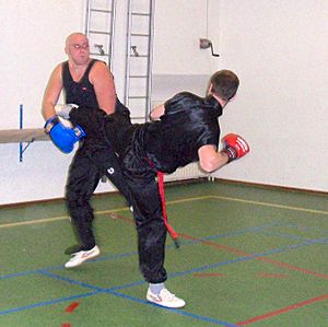 Sanshou (San da) - kick (practice fight) Katwijk, dec 4, 2006
