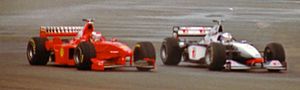 Schumacher and Coulthard in the 1998 British Grand Prix