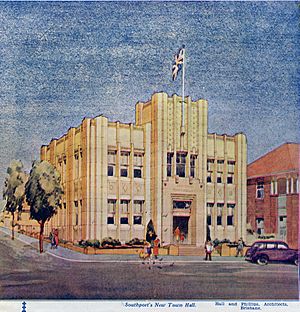 Southport Town Hall. from Illustrated advertisement from The Queenslander annual November 4 1935 page 61