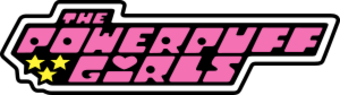 Pink letters reading "The Powerpuff Girls" against a black background.