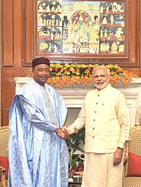 The Prime Minister, Shri Narendra Modi meeting the President of Niger, Mr. Mahamadou Issoufou, during the 3rd India Africa Forum Summit, in New Delhi on October 28, 2015 (1)