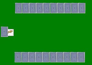 Tute - 2 player game cards and trump position.