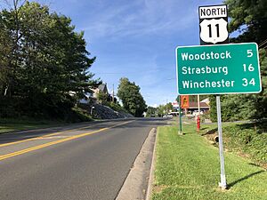 2018-08-31 17 25 20 View north along U.S. Route 11 (Main Street) at Winifred Street in Edinburg, Shenandoah County, Virginia